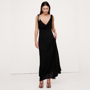 Elegant Black Draped Neck Maxi Dress